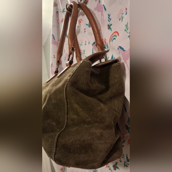 EUC RARE Vintage Y2K J. Crew Forest Green Suede Boho Cottage Prep Flap Top Purse - Picture 7 of 12